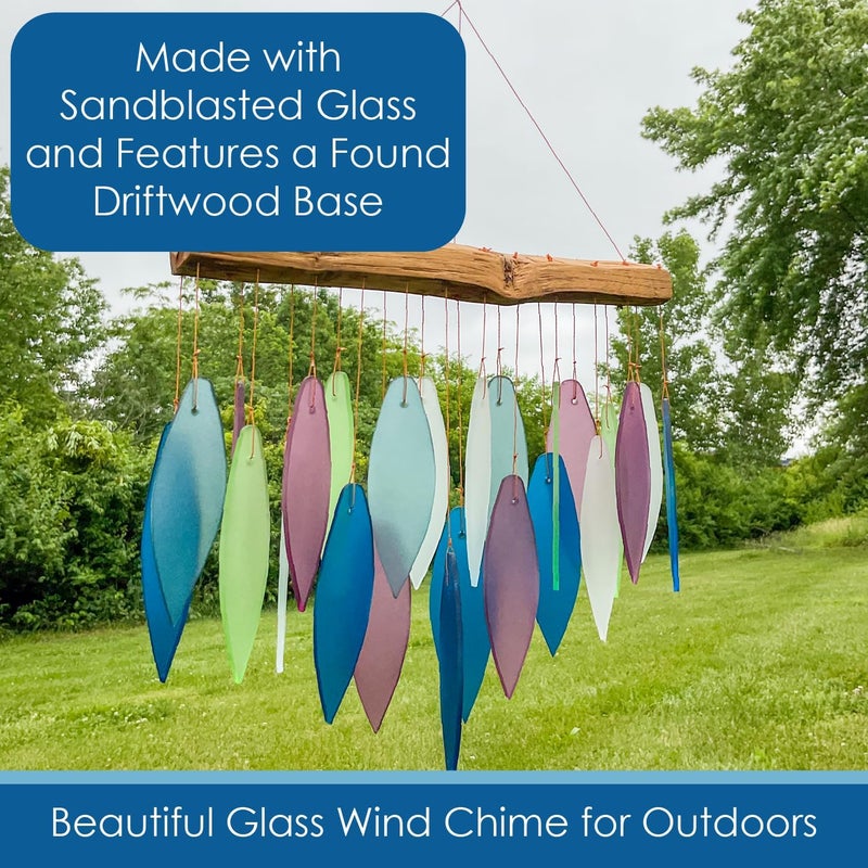 Gift Essentials Blue Handworks Mountain Ridge Glass Chime, Sandblasted Glass and Found Wood Handcrafted Wind Chime - Image 5
